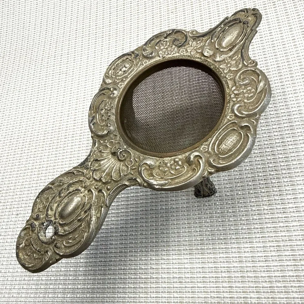 Vintage Silver Plated German Mesh Tea Strainer and Holder